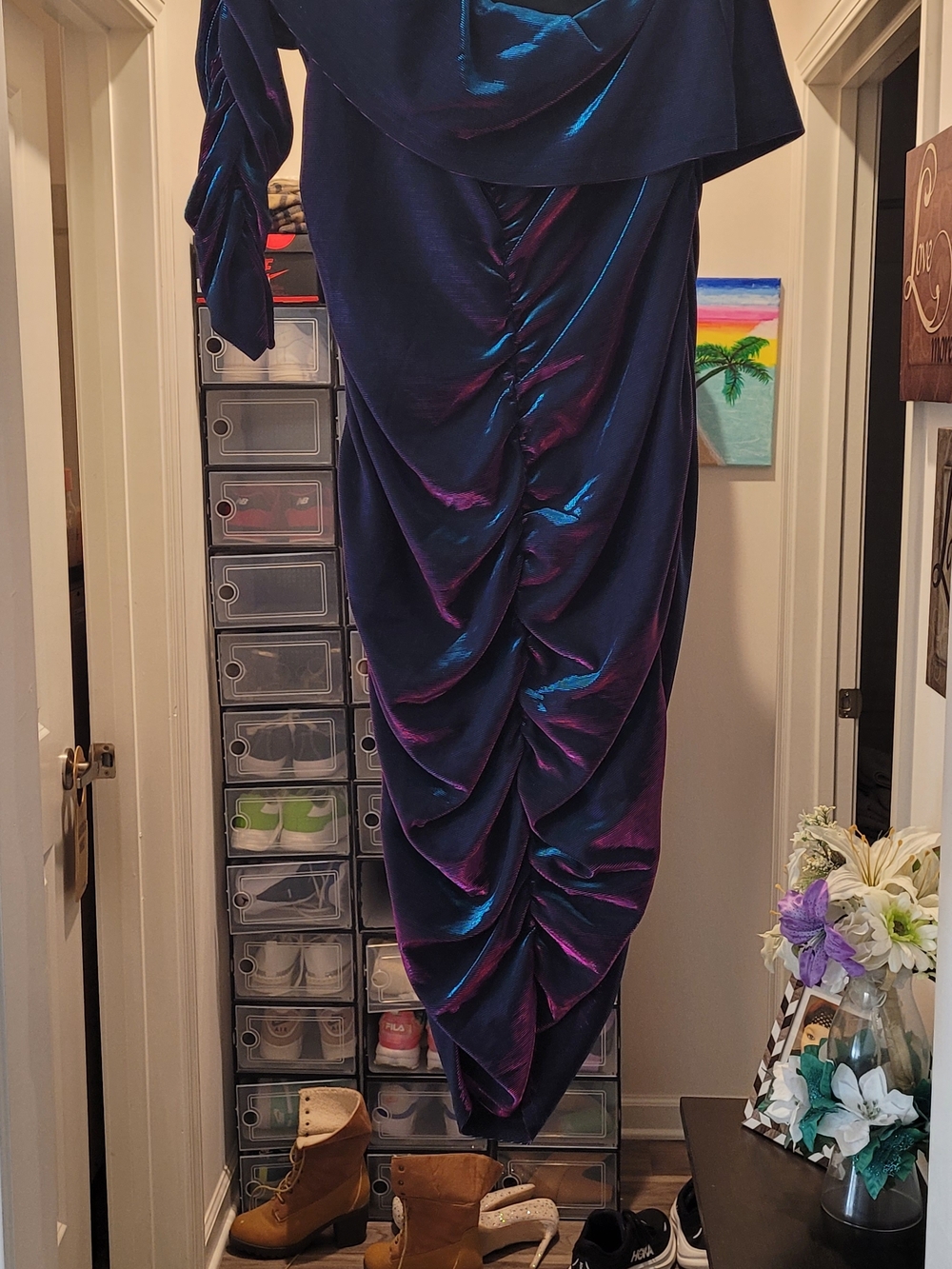 Iridescent Navy Velvet Ruched Dress